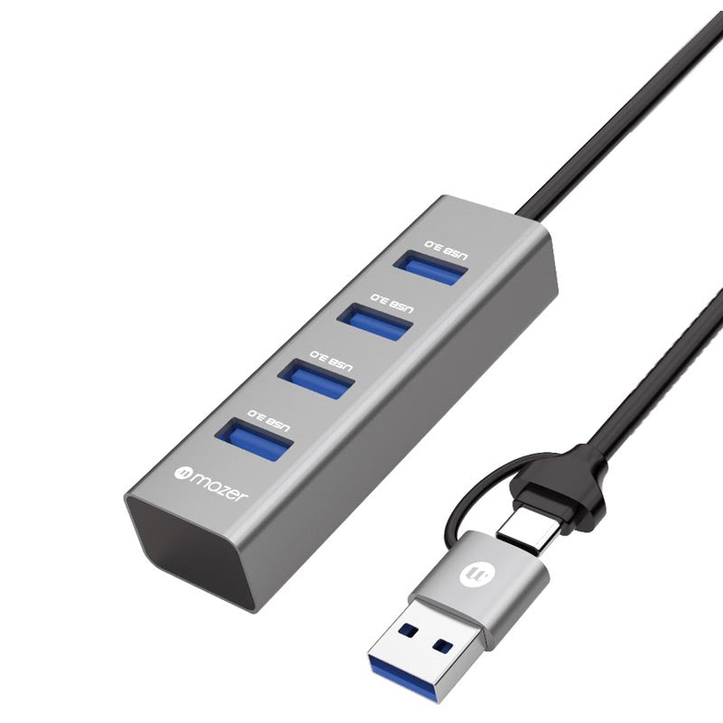 Mazer M-UC2OTG-Duo Dual-Connects (USB-C+USB-A) to USB-A X 4 ports with 5Gbps Data (Grey)