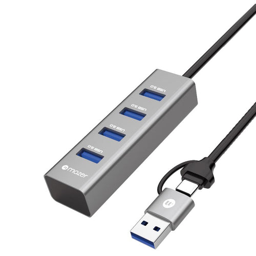 Mazer M-UC2OTG-Duo Dual-Connects (USB-C+USB-A) to USB-A X 4 ports with 5Gbps Data (Grey)