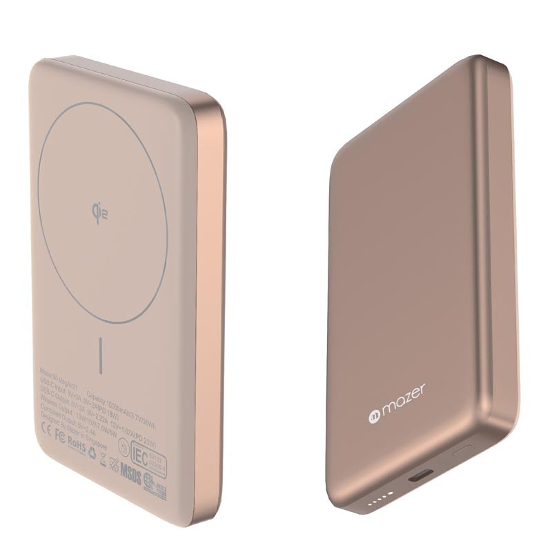 Mazer M-MagAir21-DT Qi2 Certified 15W 10K USB-C PD20W Power Bank (Desert Titanium)