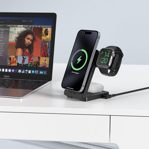 Mazer M-qi2-MagFold06-BK/qi2 25W Foldable 3-in-1 Wireless Charging Stand - Black
