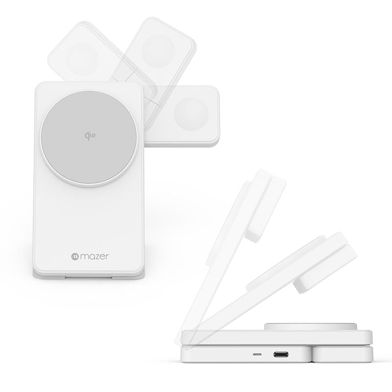Mazer M-qi2-MagFold06-WH/qi2 25W Foldable 3-in-1 Wireless Charging Stand - White