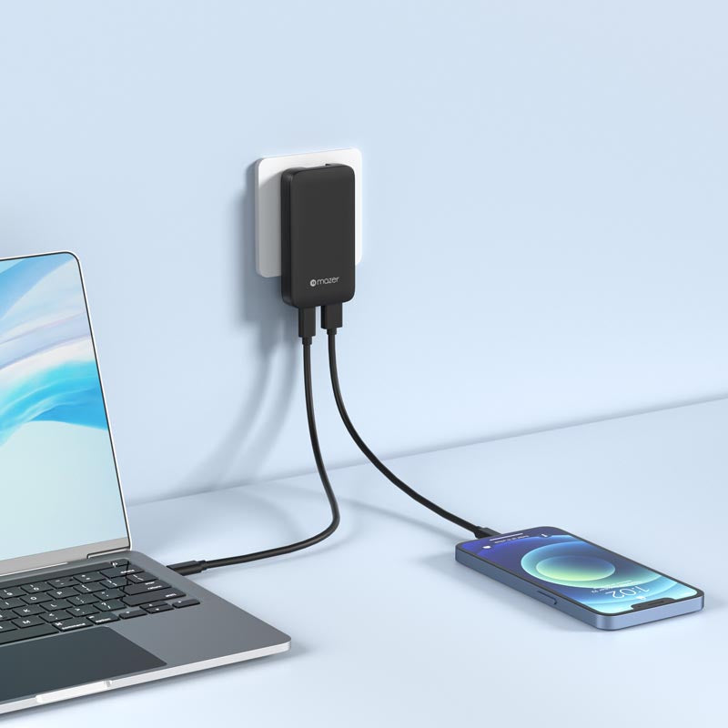 Mazer M-G65SLIM2C-BK GaN PD65W 2C with Travel Plugs (Black)