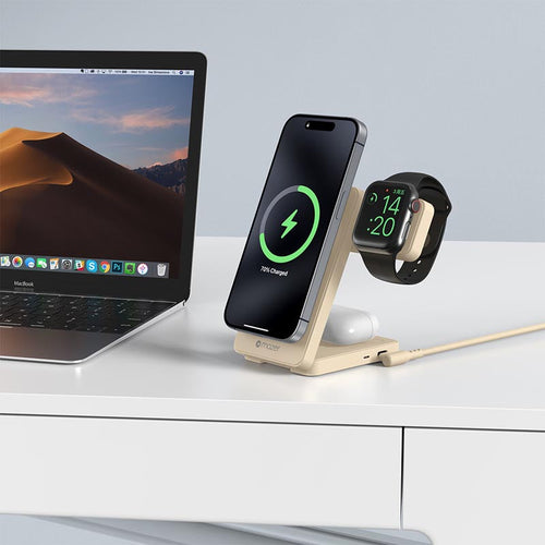 Mazer M-qi2-MagFold06-DT/qi2 25W Foldable 3-in-1 Wireless Charging Stand - Desert Titanium