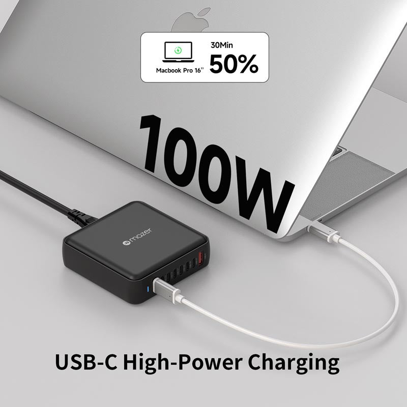 Mazer M-D170W-V5-BK PD170W 8Ports (7C1A) Desktop Charger with 1.5M Power Cable (Black)