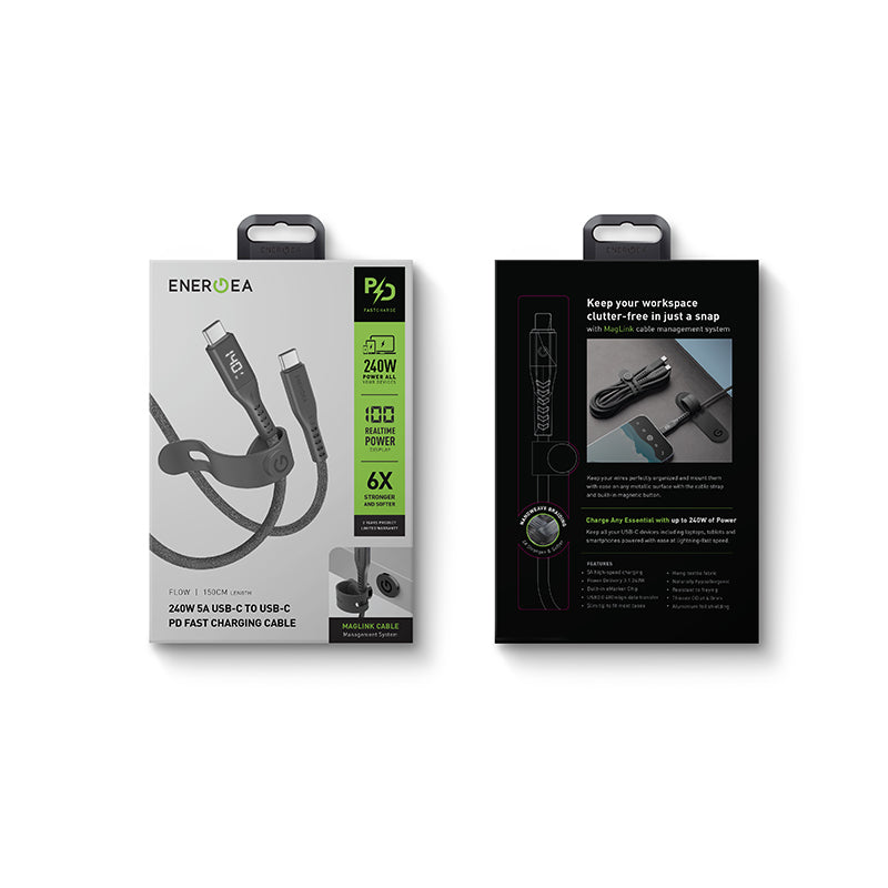 Energea Flow 240W Display USBC-C 1.5M Cable w MCT (Black)