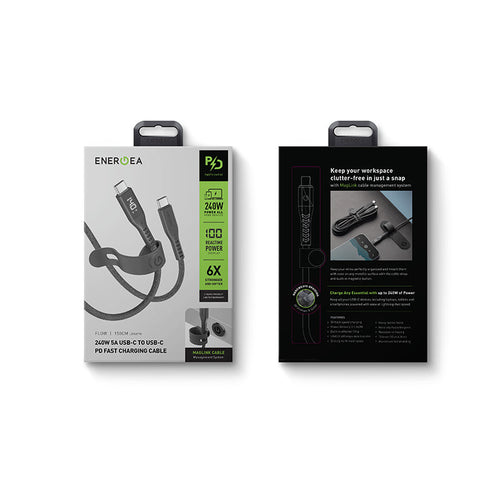 Energea Flow 240W Display USBC-C 1.5M Cable w MCT (Black)