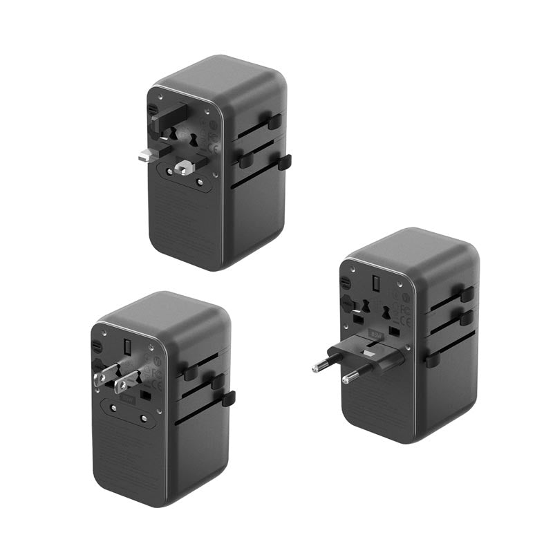 Energea Travelworld GaN 85W Travel Adapter with Built in Retractable C Cable (Gunmetal)