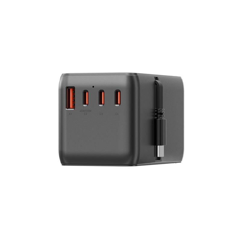 Energea Travelworld GaN 85W Travel Adapter with Built in Retractable C Cable (Gunmetal)