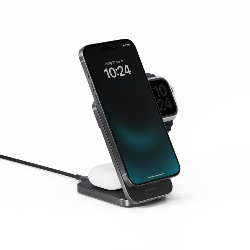 Energea MagTrio Plus 3-in-1 Foldable QI2 Magnetic Wireless Charger (Gunmetal)