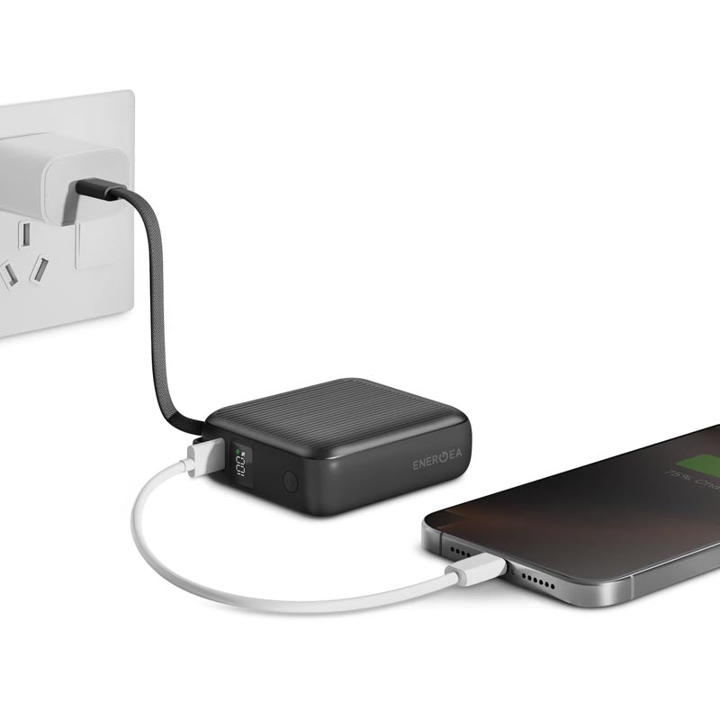 Energea Integra Mini 35 PD35W 10000mAh Powerbank with Built In USB-C Cable (Gunmetal)