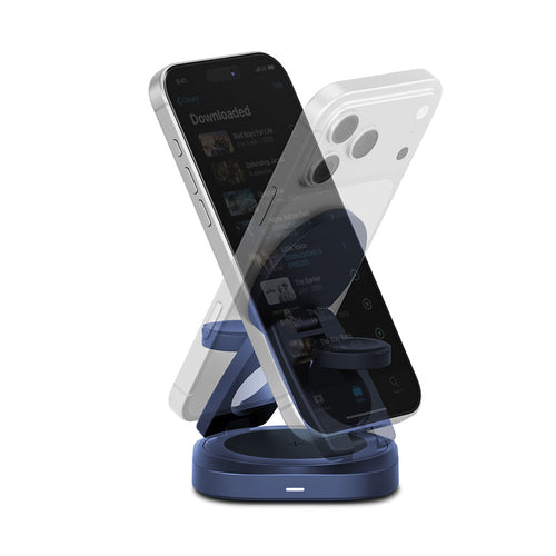 Energea AluMag Gyro 3-in-1 Rotating Qi2 25W Foldable Wireless Charger - Indigo Blue