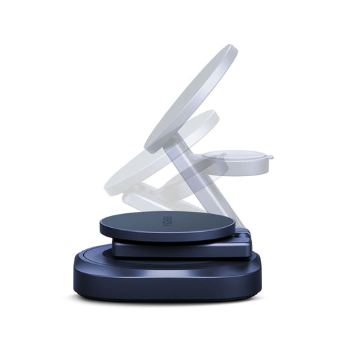 Energea AluMag Gyro 3-in-1 Rotating Qi2 25W Foldable Wireless Charger - Indigo Blue