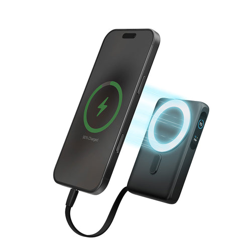 Energea MagPac Ultra 10kmAh Qi2 25W Power Bank with Built-In Cable+Stand PD35W (Gunmetal)