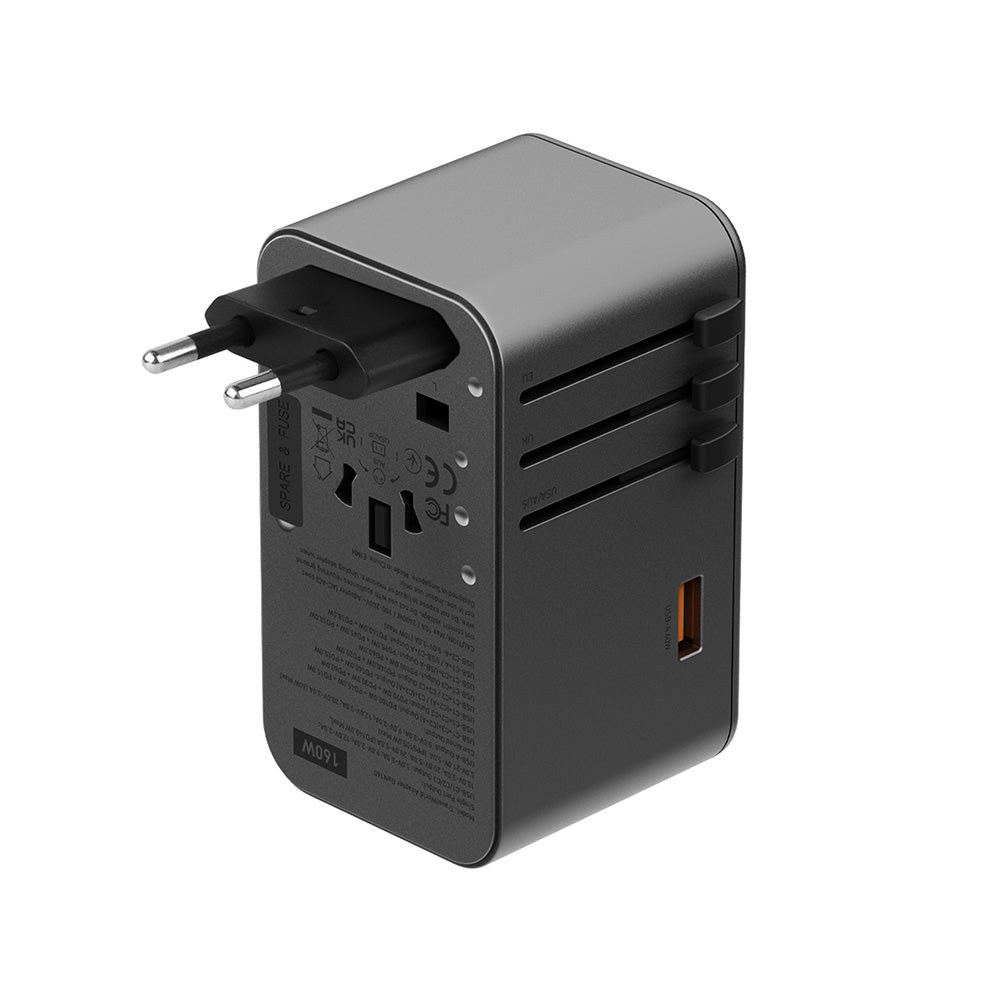 Energea TravelWorld Adapter GaN160 1A3C 160W - Gunmetal