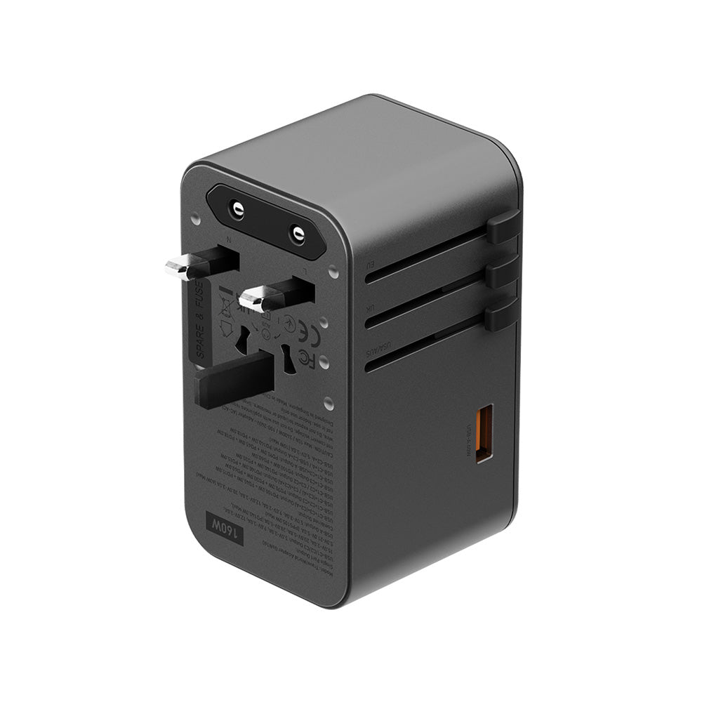 Energea TravelWorld Adapter GaN160 1A3C 160W - Gunmetal