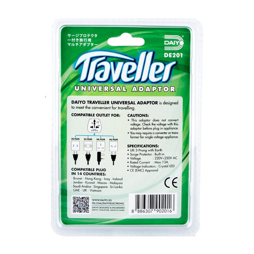 Daiyo DE201 Traveller Adaptor UK 3-Prong With Earth