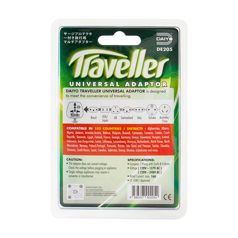Daiyo DE205 2-Prong with Earth European Traveller Adaptor