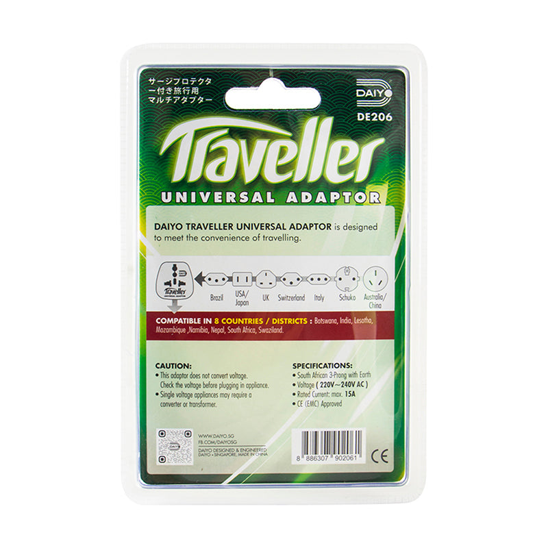 Daiyo DE206 3-Prong with Earth South African Traveller Adaptor
