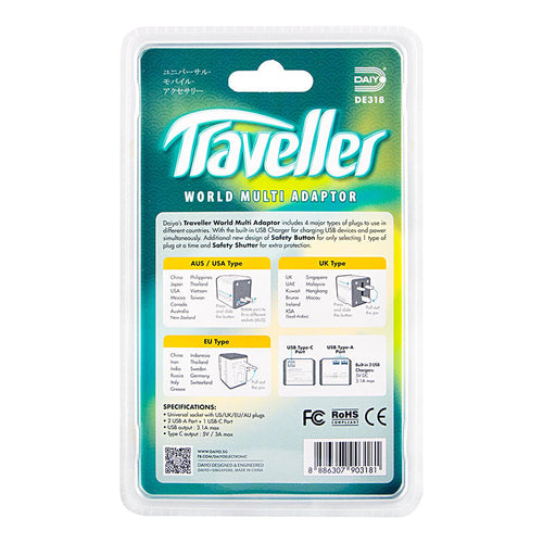 Daiyo DE318 World Multi Adaptor 3.1A Type C (White)