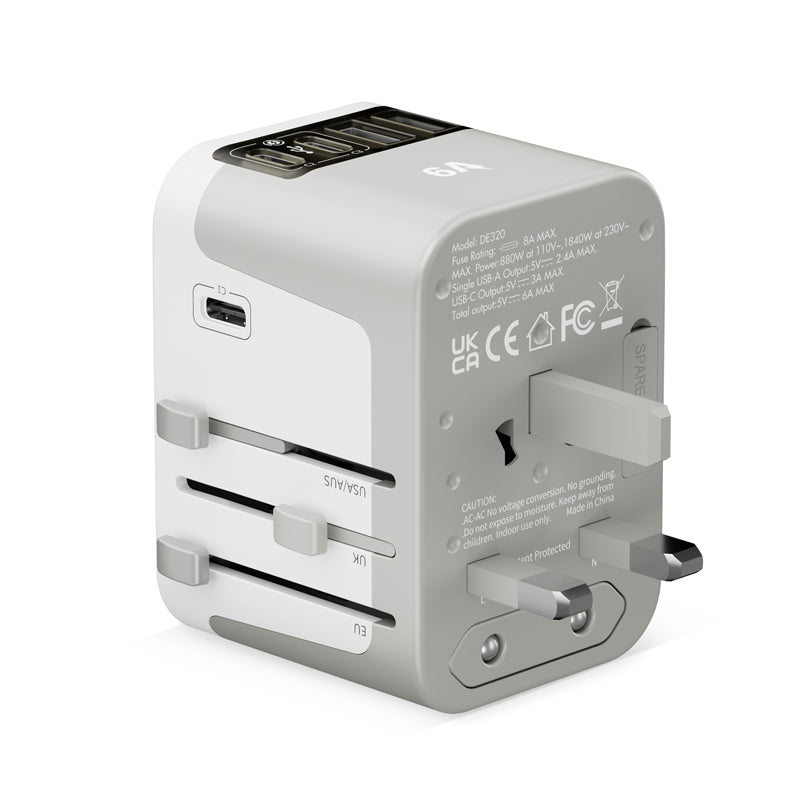 Daiyo DE320 6A 2A+3C Traveller Multi Universal Adaptor (White)