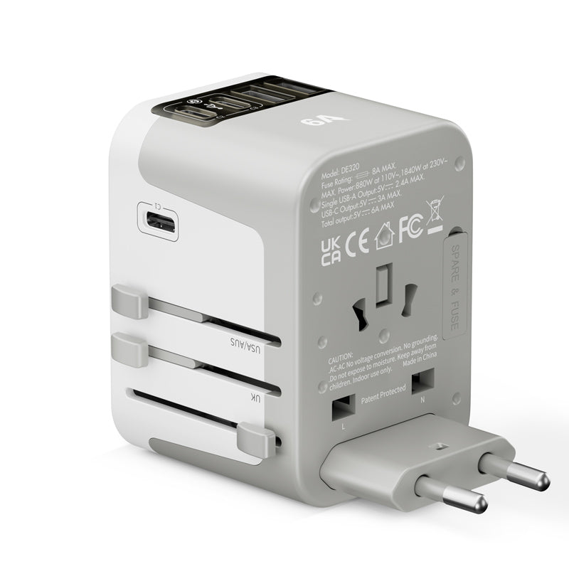 Daiyo DE320 6A 2A+3C Traveller Multi Universal Adaptor (White)