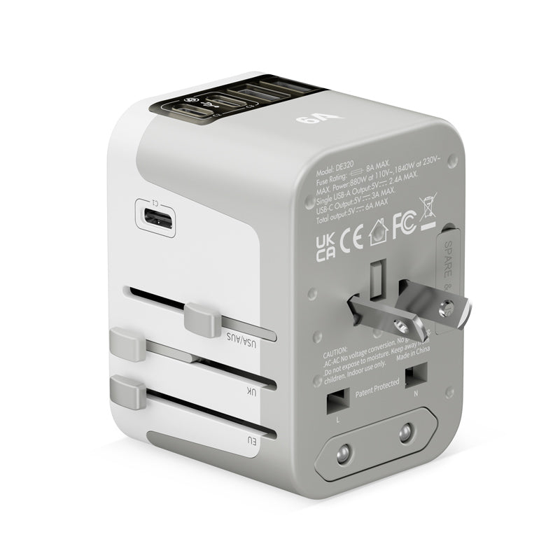 Daiyo DE320 6A 2A+3C Traveller Multi Universal Adaptor (White)