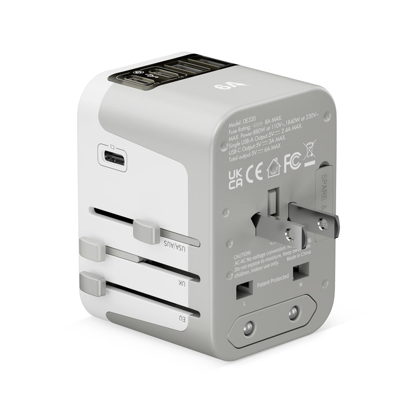 Daiyo DE320 6A 2A+3C Traveller Multi Universal Adaptor (White)