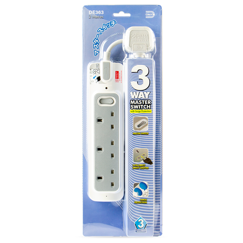 Daiyo DE363 2M 3Way Master Switch Socket Strip with Surge