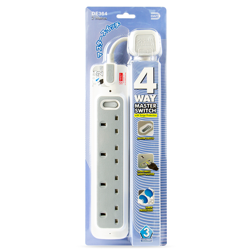 Daiyo DE 364 4Way 2M Master Switch Socket Strip with Surge