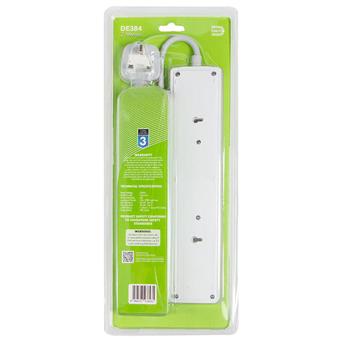 Daiyo DE384-3M LED 4 Way Socket Strip w Surge 3M