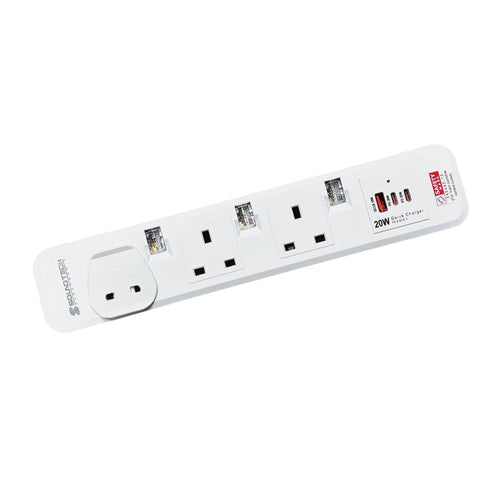 SoundTeoh PS-132U 3Way Extension Socket with (1 x QC3.0 18W USB-A port + 2 x PD20W USB-C ports)