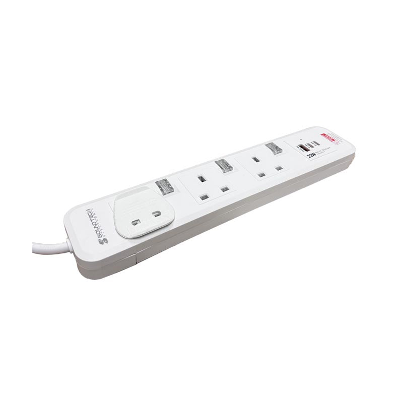 SoundTeoh PS-132U 3Way Extension Socket with (1 x QC3.0 18W USB-A port + 2 x PD20W USB-C ports)