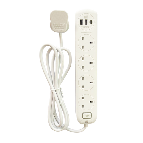 SoundTeoh MS-641 4-Way Extension Socket w/ USB A+C (White)