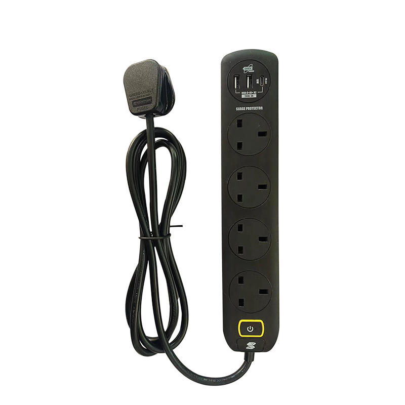 SoundTeoh MS-641 Black 4Way Extension Socket  w/USB A+C