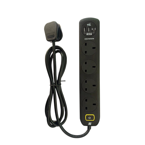 SoundTeoh MS-641 Black 4Way Extension Socket  w/USB A+C