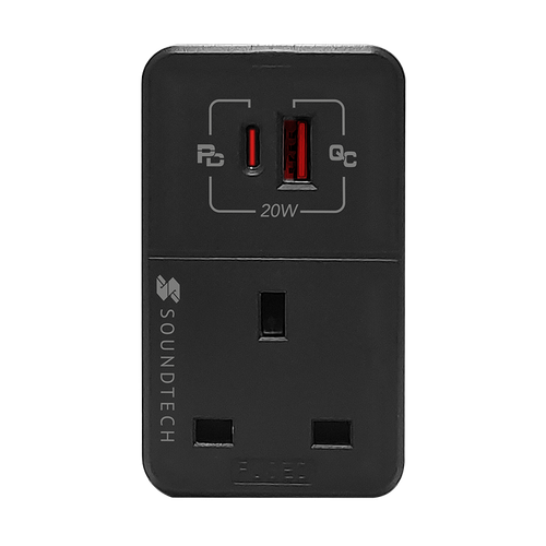 SoundTeoh MAU-320-DGrey  Adaptor with USB A + C Quick Charger (Dark Grey)