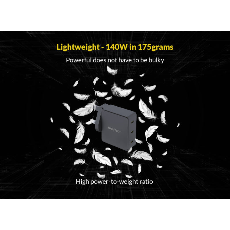 Elonxtech Powerboost 140W GaN3 Wall Adapter (Black)