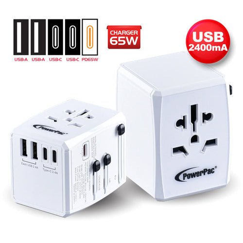 PowerPac PP7977 65W USB  2A+3C Travel Adapter (White)