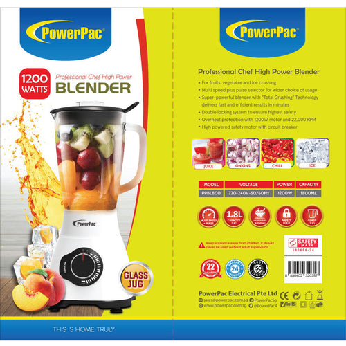 PowerPac PPBL800 Pro Blender With Glass Jug 1200W