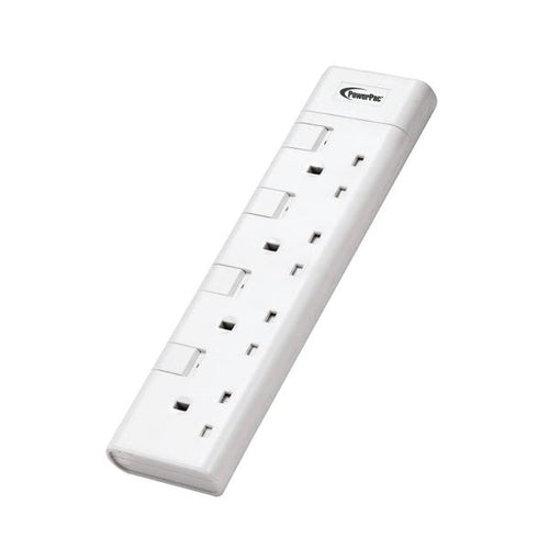 PowerPac PP8554N 13A 4 Gang Portable Switch Socket Outlet (White)