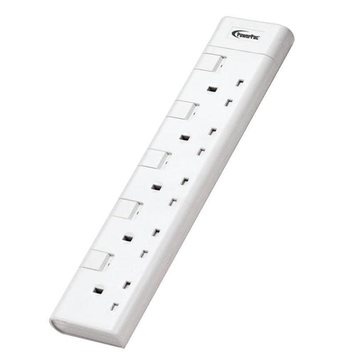 PowerPac PP8555N 13A 5 Gang Portable Switch Socket Outlet (White)