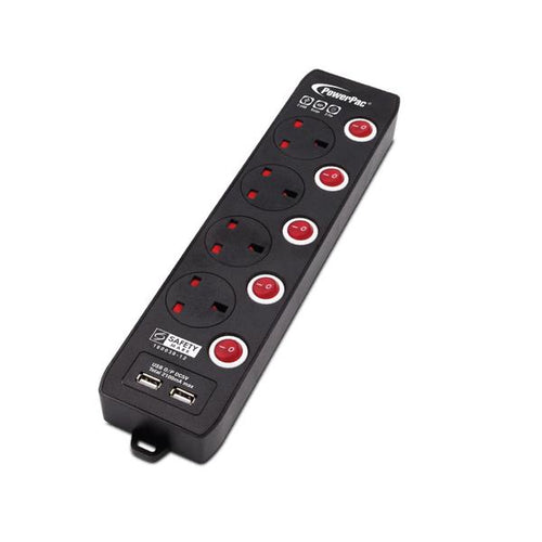Powerpac PP134UBK 4Way 3M Extension with  2 x USB (Black)