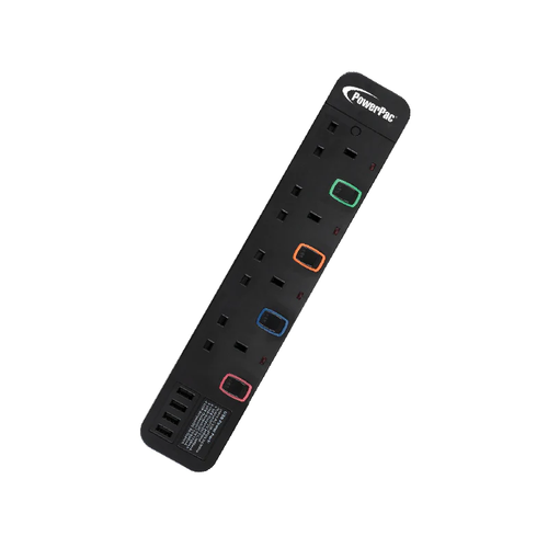 PowerPac PP9114UBK 4Way 3M Ext. Socket with 4XUSB 3.2A (Black)