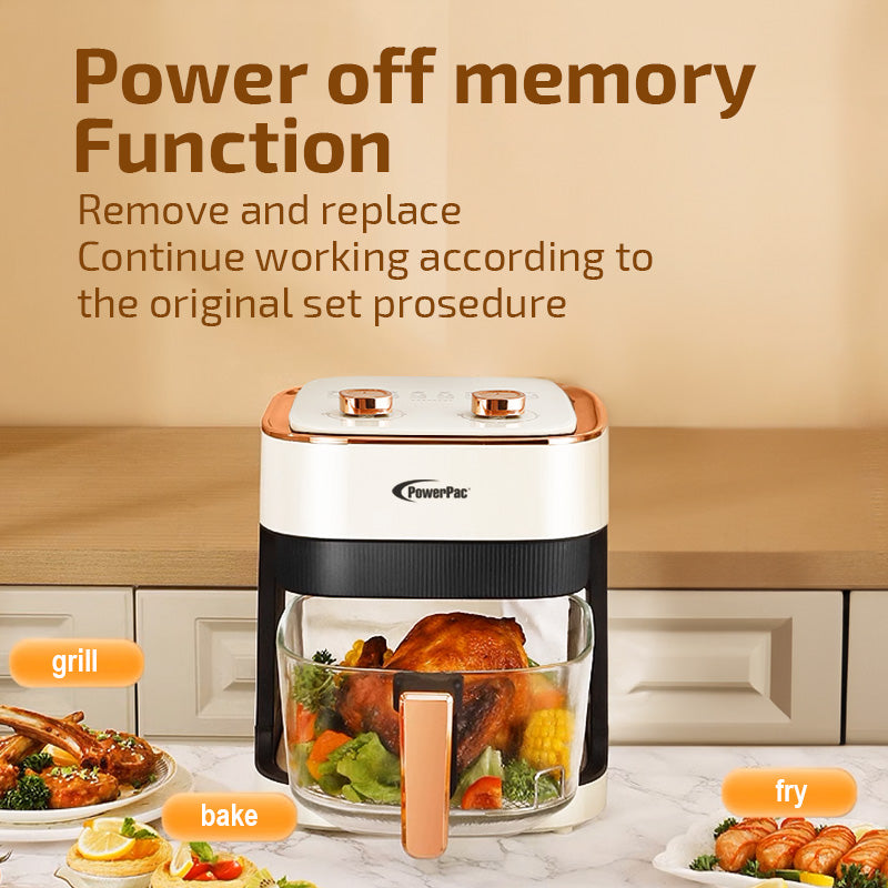PowerPac PPAF345 Air Fryer, Glass Basket 4.8L