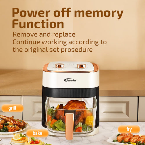 PowerPac PPAF345 Air Fryer, Glass Basket 4.8L