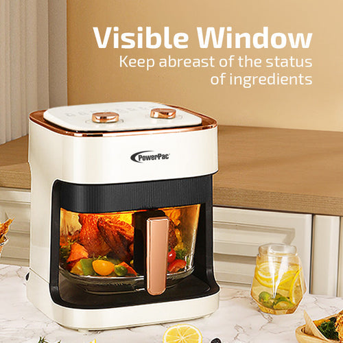 PowerPac PPAF345 Air Fryer, Glass Basket 4.8L