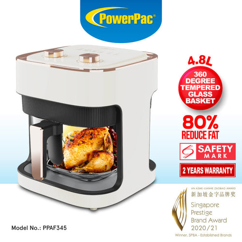 PowerPac PPAF345 Air Fryer, Glass Basket 4.8L