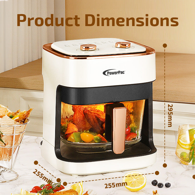 PowerPac PPAF345 Air Fryer, Glass Basket 4.8L