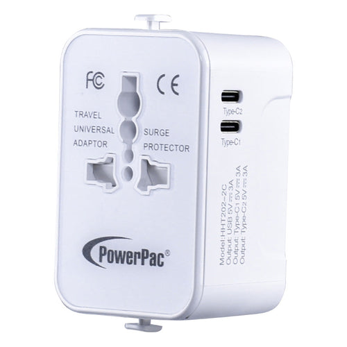 PowerPac PP7970WH Travel Adapter with 2C&1A USB (White)