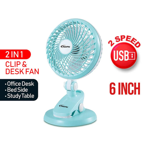 PowerPac PPUF221 USB Clip Fan (Blue)